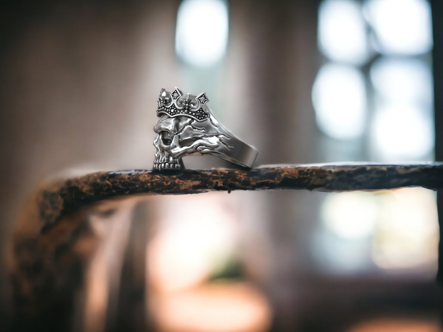 Silver Skull With Tiara Ring, Handmade Skull Ring For Men, Queen Skull Ring, Unique Skull Ring, Gothic Statement Jewelry, 3d Skull Jewelry