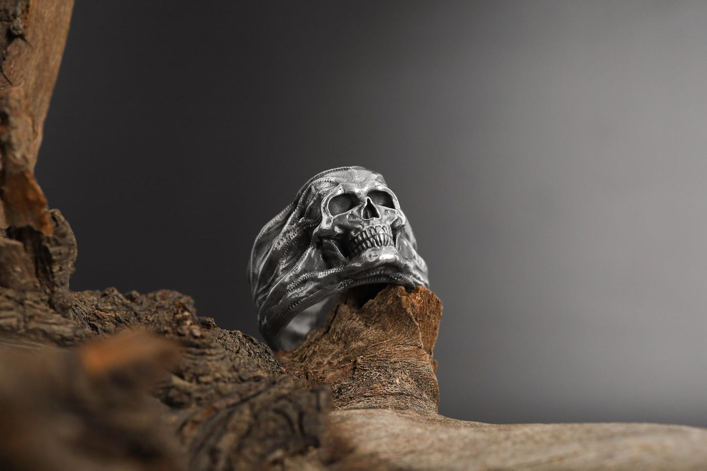 Skull Head Band Ring: Gothic 3d Skull Ring, Handmade Punk Ring, Skull Head Signet Ring, Men's Silver Jewelry