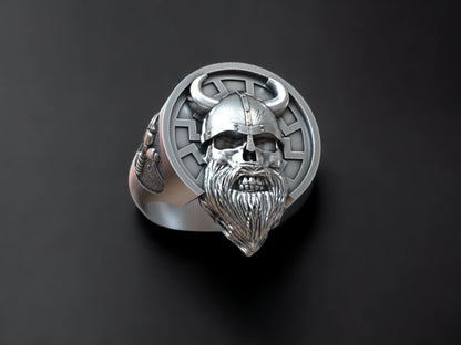 Silver Viking Signet Ring, Gothic Men Ring, Viking Skull Ring, Gold Plated Punk Ring, Viking Jewelry Men, Ancient Ring, Scandinavian Ring