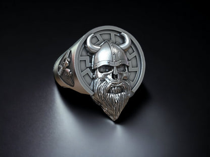 Silver Viking Signet Ring, Gothic Men Ring, Viking Skull Ring, Gold Plated Punk Ring, Viking Jewelry Men, Ancient Ring, Scandinavian Ring