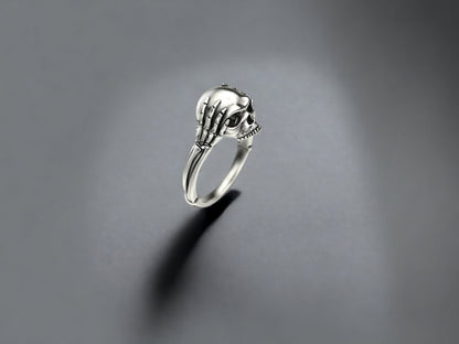 Sterling Silver Skull Ring, Gothic Jewelry, Skeleton Head Ring, Unique Mens Ring, Punk Jewelry, Handmade Men Ring, Cool Skull Ring