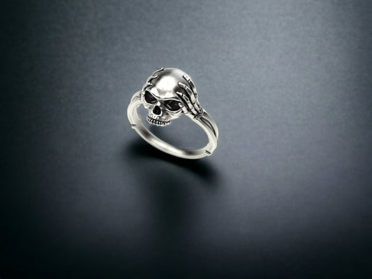 Sterling Silver Skull Ring, Gothic Jewelry, Skeleton Head Ring, Unique Mens Ring, Punk Jewelry, Handmade Men Ring, Cool Skull Ring