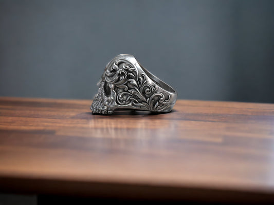 Baroque Patterned Skull Ring, Vintage Skull Ring Men, Punk Ring, Halloween Gift, Gothic Ring For Men, Skull Head Ring, Handmade Men Ring