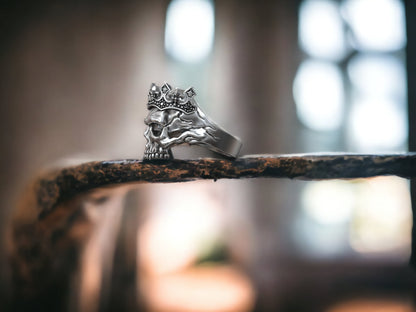 Silver Skull With Tiara Ring, Handmade Skull Ring For Men, Queen Skull Ring, Unique Skull Ring, Gothic Statement Jewelry, 3d Skull Jewelry