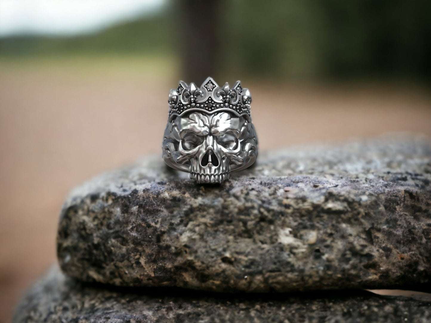 Silver Skull With Tiara Ring, Handmade Skull Ring For Men, Queen Skull Ring, Unique Skull Ring, Gothic Statement Jewelry, 3d Skull Jewelry