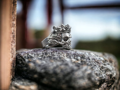 Silver Skull With Tiara Ring, Handmade Skull Ring For Men, Queen Skull Ring, Unique Skull Ring, Gothic Statement Jewelry, 3d Skull Jewelry
