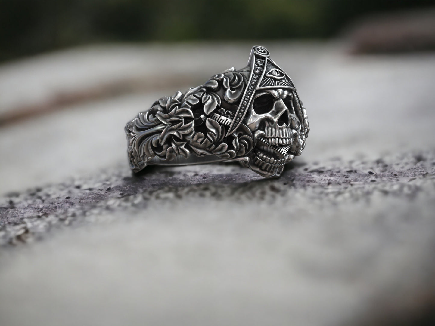 Eye Of Providence Ring: Masonic Skull Head Ring, Freemason Ring, Gothic Men Ring, Silver Punk Jewelry