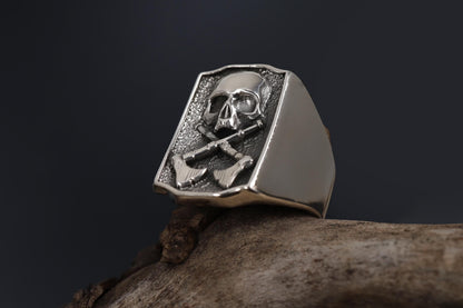 Skull And Axe Gothic Men Ring, Handmade Signet Ring, Men Biker Ring, Death Skull Ring For Men, Punk Jewelry, Unique Fantasy Ring For Men