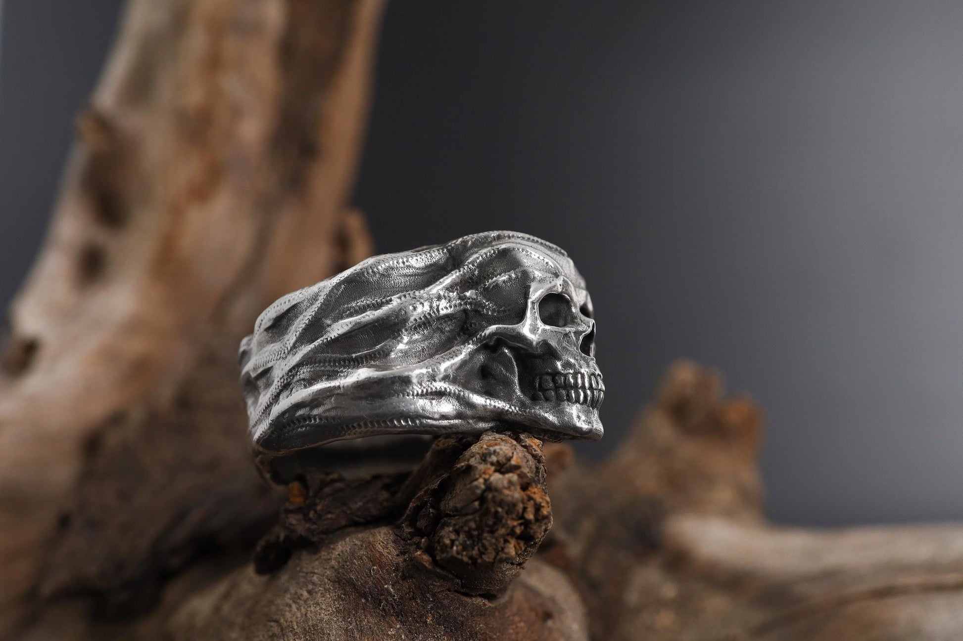 Skull Head Band Ring: Gothic 3d Skull Ring, Handmade Punk Ring, Skull Head Signet Ring, Men's Silver Jewelry