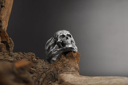 Skull Head Band Ring: Gothic 3d Skull Ring, Handmade Punk Ring, Skull Head Signet Ring, Men's Silver Jewelry