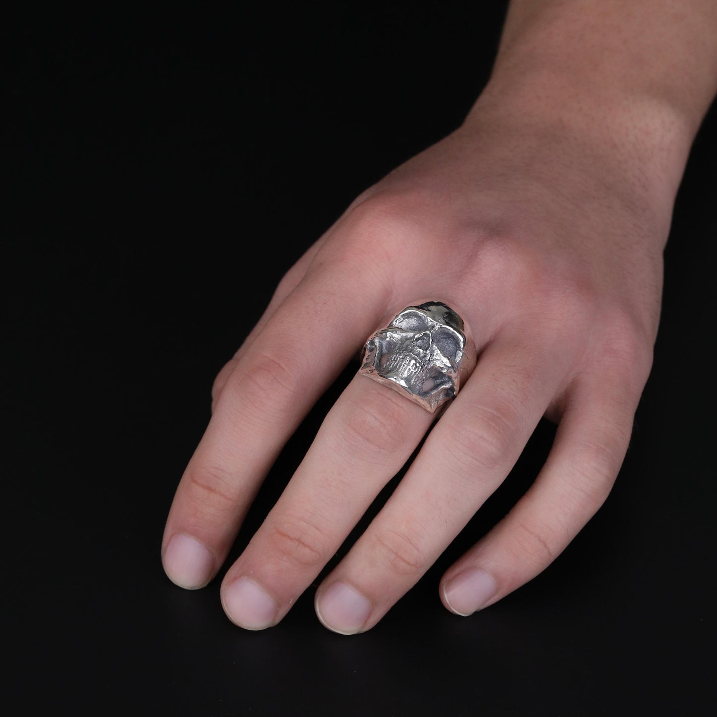 Silver Ornate Skull Signet Ring Men: Gothic Biker Jewelry, Cracked Skull Ring, Skeleton Head Ring
