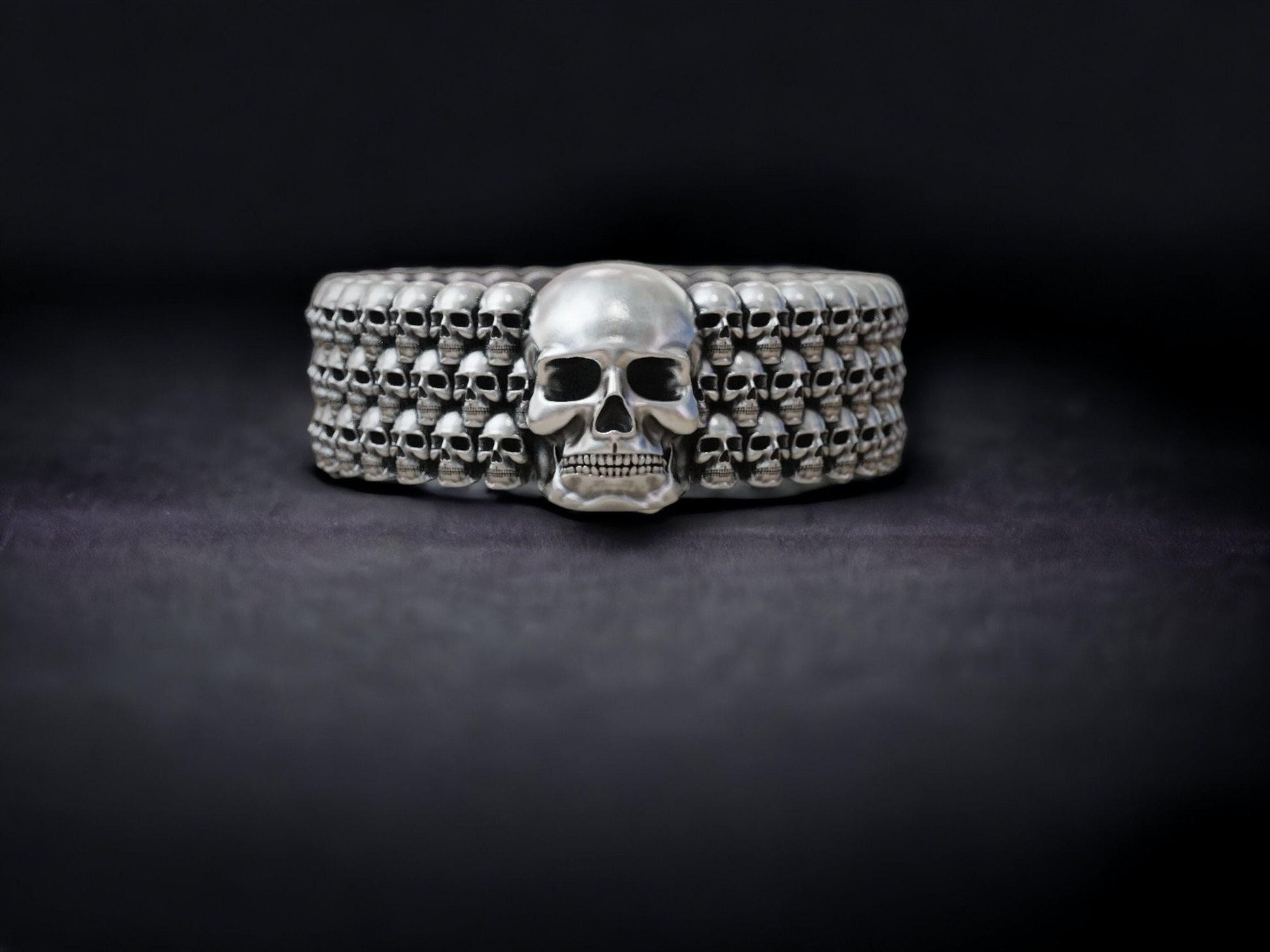 Gothic Skull Band Ring, Biker Skull Ring, Fantasy Ring, Skull Jewelry, Eternity Skull Ring, Punk Jewelry, Men's Silver Jewelry, Cool Gift
