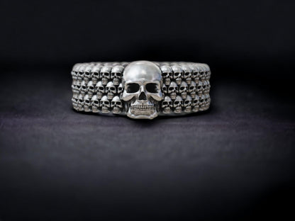 Gothic Skull Band Ring, Biker Skull Ring, Fantasy Ring, Skull Jewelry, Eternity Skull Ring, Punk Jewelry, Men's Silver Jewelry, Cool Gift