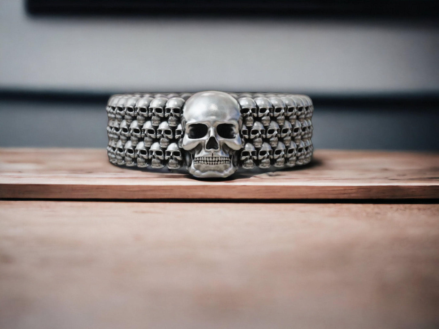 Gothic Skull Band Ring, Biker Skull Ring, Fantasy Ring, Skull Jewelry, Eternity Skull Ring, Punk Jewelry, Men's Silver Jewelry, Cool Gift