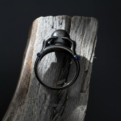Handmade Gothic Skull Ring: Rhodium Plated Hand Holding Skull Ring, Gypsy Style Ring, Dark Aesthetic Jewelry, Gothic Gypsy Jewelry