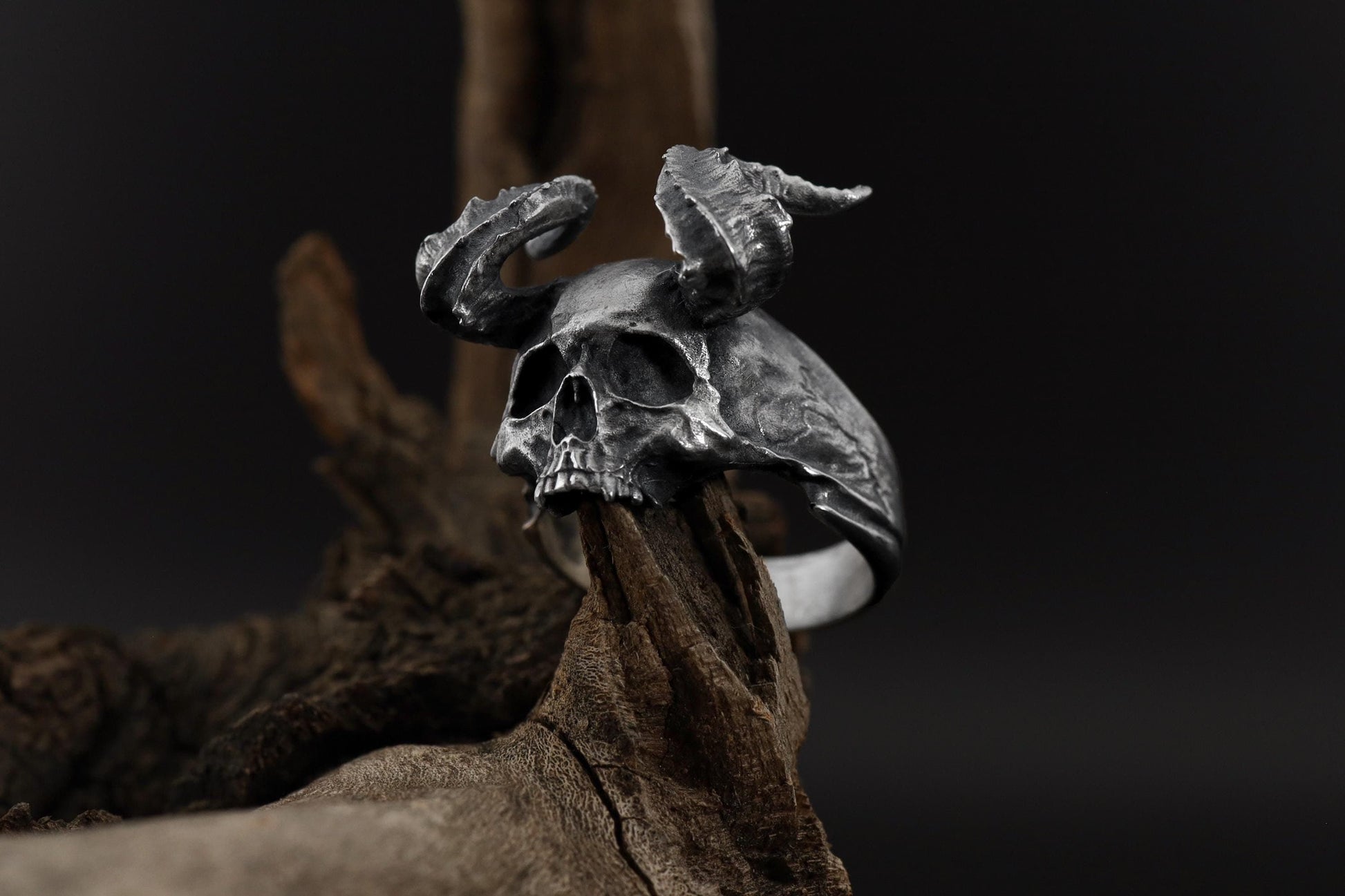 Horned Devil Skull Ring: Large Gothic Ring, Skull Jewelry Gift For Biker Husband, Lucifer Skull Ring