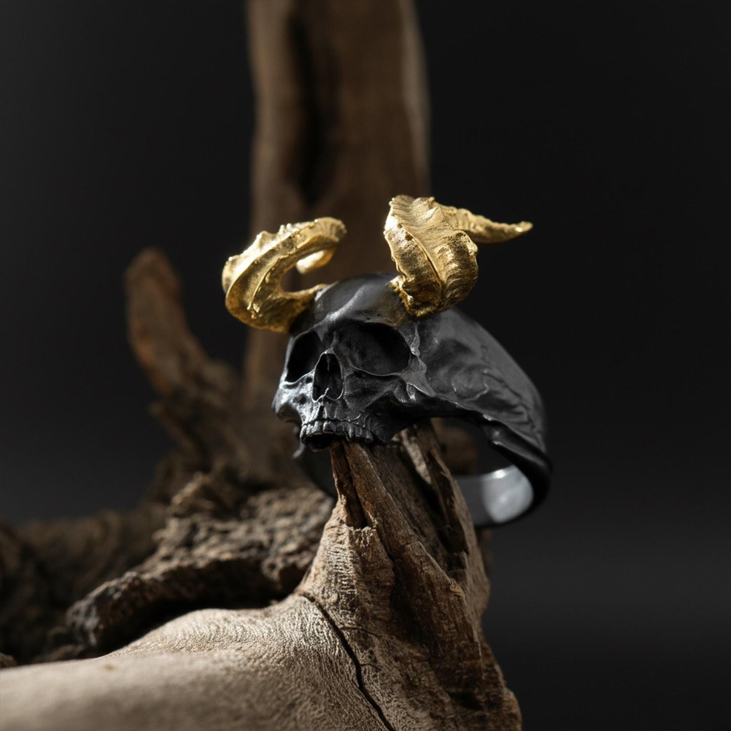 Horned Devil Skull Ring: Large Gothic Ring, Skull Jewelry Gift For Biker Husband, Lucifer Skull Ring