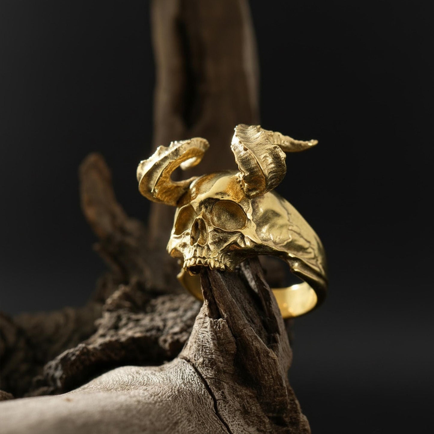 Horned Devil Skull Ring: Large Gothic Ring, Skull Jewelry Gift For Biker Husband, Lucifer Skull Ring
