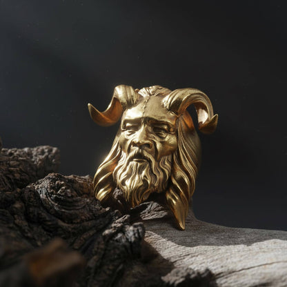 Horned Men Face Ring: Handmade Silver Men Ring, Unique Mens Ring, Gothic Men Jewelry, Biker Ring