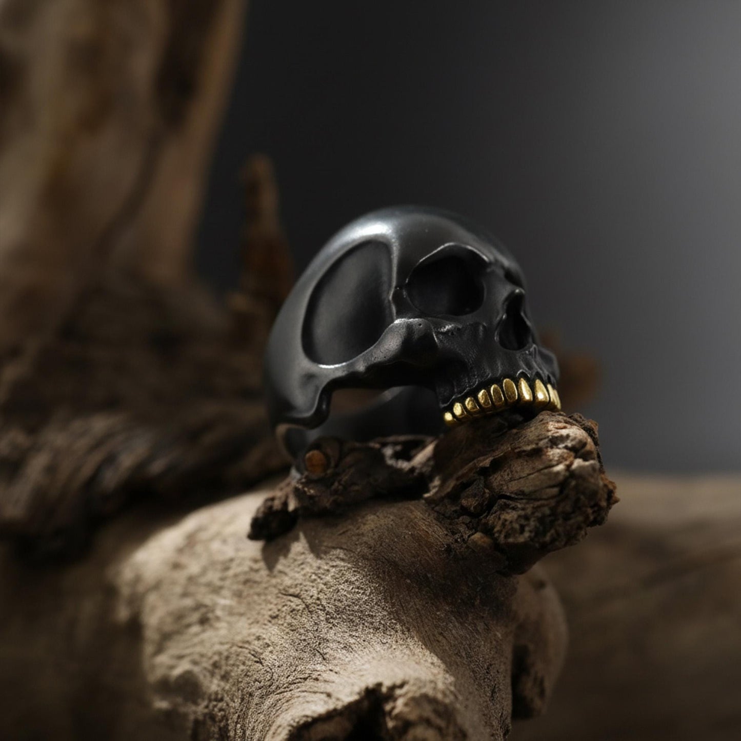 Gold Plated Anatomical Skull: Gothic Skull Ring, Skeleton Head Ring, Punk Jewelry, Skull Head Jewelry