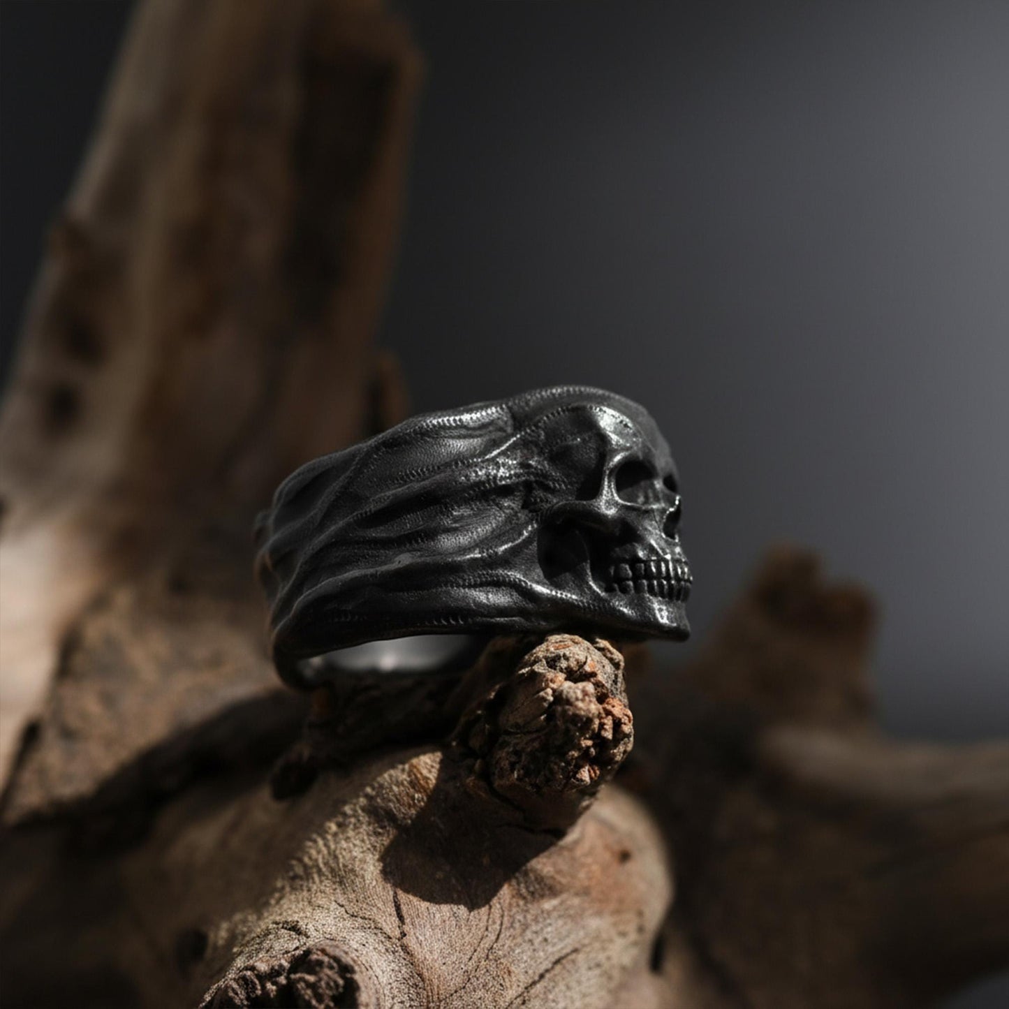 Skull Head Band Ring: Gothic 3d Skull Ring, Handmade Punk Ring, Skull Head Signet Ring, Men's Silver Jewelry