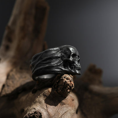 Skull Head Band Ring: Gothic 3d Skull Ring, Handmade Punk Ring, Skull Head Signet Ring, Men's Silver Jewelry