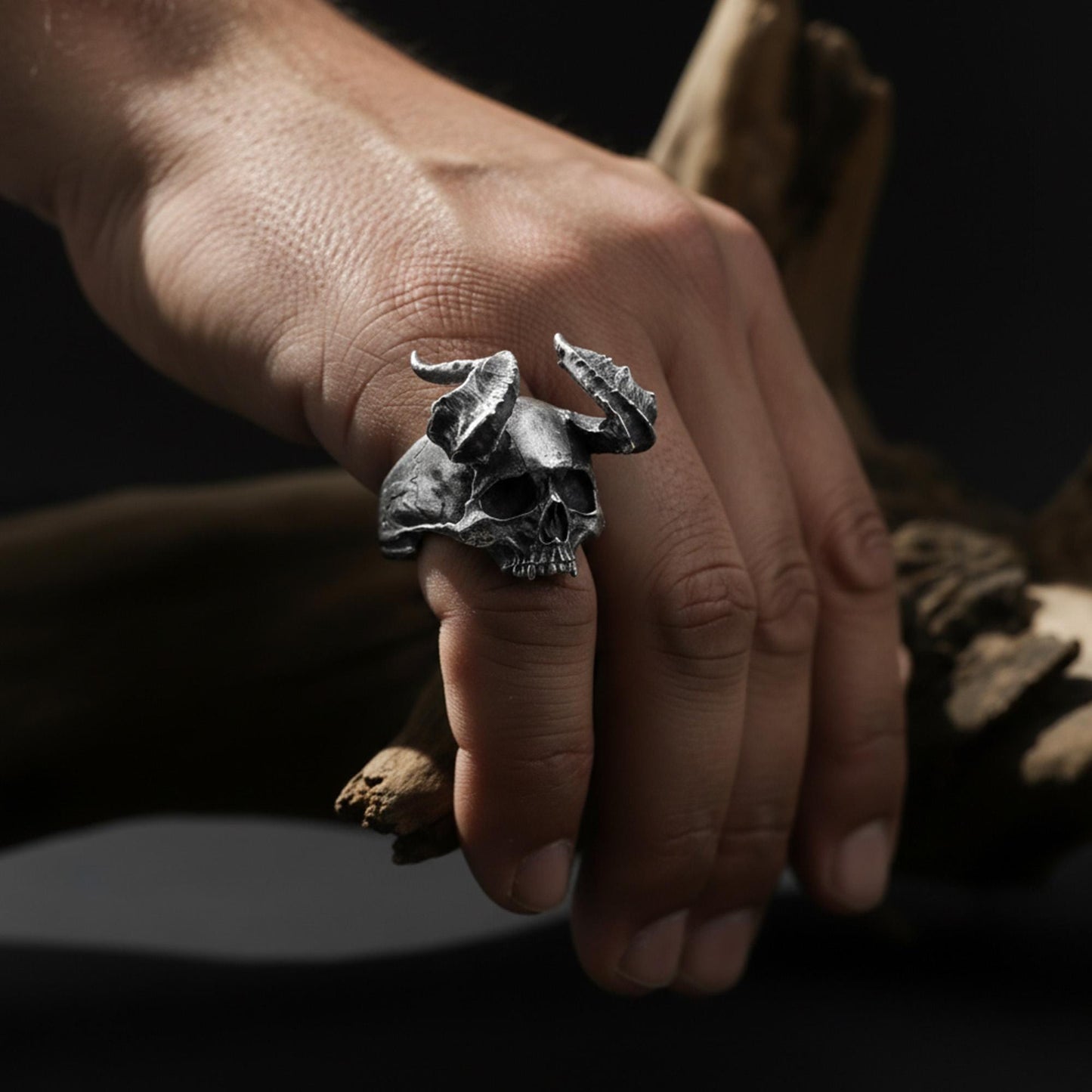 Horned Devil Skull Ring: Large Gothic Ring, Skull Jewelry Gift For Biker Husband, Lucifer Skull Ring